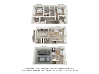 2 bed 2.5TH-A floor plan_Combined at Enclave Crystal Lake, Crystal Lake, IL, 60014