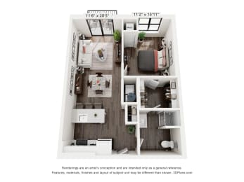 a 3 bedroom floor plan with a bedroom and a living room