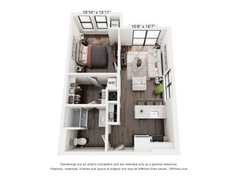 a 3 bedroom floor plan with a bedroom and a living room