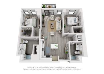 2 bed 2 bath floor plan M at Residences at Addison Clark, Chicago, 60613
