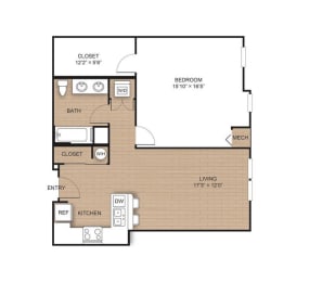 1 bed 1 bath floor plan A at Apex 41, Lombard, IL, 60148