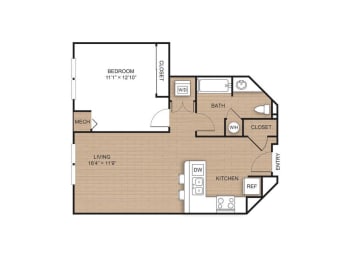 1 bed 1 bath floor plan at Apex 41, Lombard