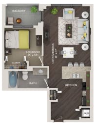 1 bed 1 bath 655 Sq. Ft. A floor plan at The Shelby, Illinois