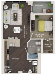 1 bed 1 bath 730 Sq. Ft. floor plan A1 at The Shelby, Illinois, 60616