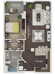 1 bed 1 bath 800 Sq. Ft. floor plan A2 at The Shelby, Chicago, IL, 60616