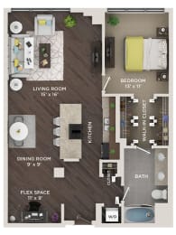 1 bed 1 bath 1,040 Sq. Ft. floor plan A4 at The Shelby, Chicago, Illinois