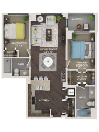 2 bed 2 bath 1,145 Sq. Ft. floor plan C at The Shelby, Illinois