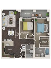 2 bed 2 bath 1,200 Sq. Ft. floor plan C2 at The Shelby, Illinois