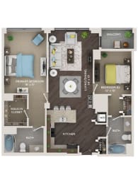 2 bed 2 bath 1,270 Sq. Ft. floor plan C3 at The Shelby, Illinois, 60616