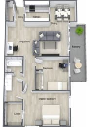 2 bed 1 bath floor plan A at Fieldpointe of Schaumburg, Schaumburg, 60173