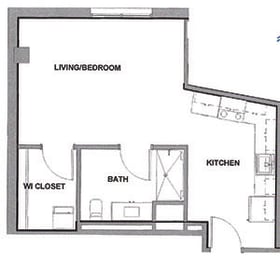 Studio 1 bath floor plan B at Lakeview 3200 Apartments, Chicago, IL
