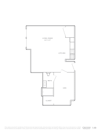 this black and white floor plan is an approximation of a 1 bedroom apartment