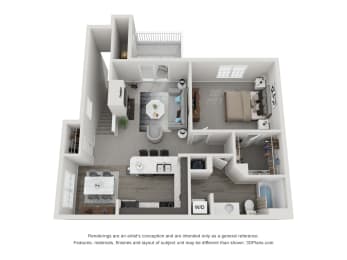 1 bed 1 bath floor plan E at Landings at Amhurst Lake Apartments, Waukegan, IL
