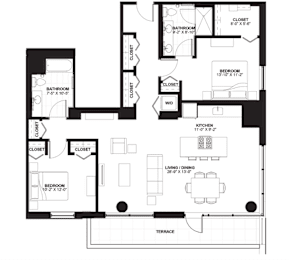2 Bedroom 2 bath apartment with terrace in Streeterville