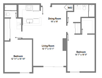 2 Bedroom - 2 Bath floorplan