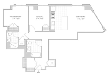  Floor Plan 2 Bedroom, 2 Bath Type M