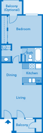 The Foothills Apartments 1B floor plan image depicting layout of home.