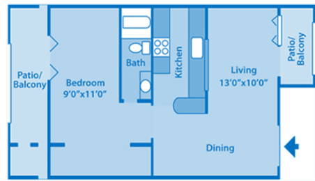 A blueprint of floorplan with bedroom and bathroom.
