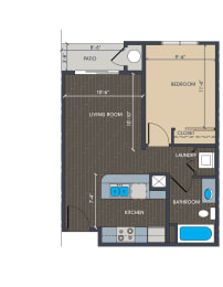 a floor plan of a studio apartment with a bedroom and a living room