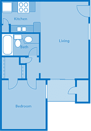 Rio Vista One Bedroom B Apartment Layout image.