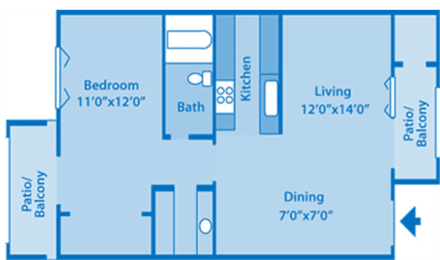 A blueprint of floorplan with bedroom and bathroom.