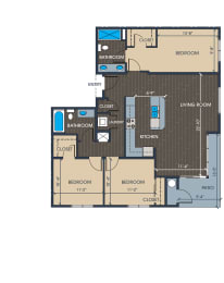 a floor plan of a residence with a bedroom and a living room