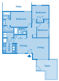  Floor Plan 3A | Three Bedroom - Garden Level