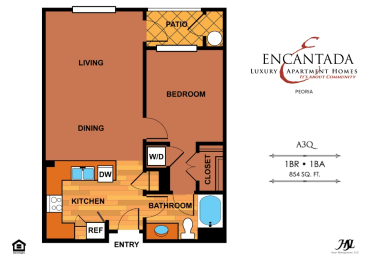 Encantada Peoria floor plan of a unit with a single bedroom and a bathroom