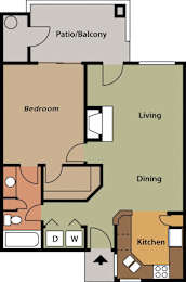 La reserve one bedroom apartment 1A 2D floor plan