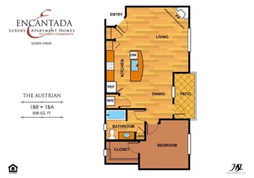 Encantada Queen Creek Austrian floor plan with a single bedroom and bathroom