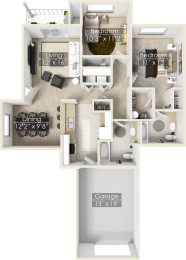 a floor plan of a two bedroom apartment with two bathrooms and a balcony
