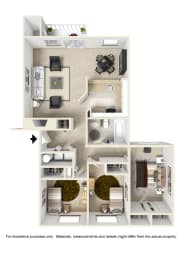 a floor plan of a two bedroom apartment with two bathrooms and a balcony