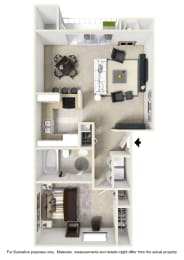 a stylized floor plan of a studio apartment