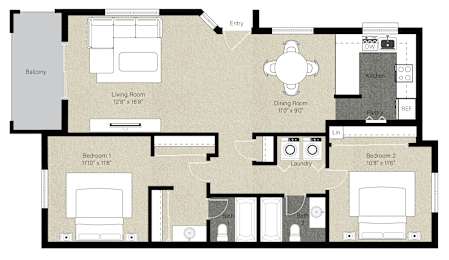 2Bed 2Bath_M at The Woods Apartments, San Jose