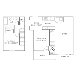 a floor plan of two bedrooms with a bathroom and a living room