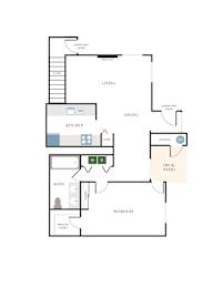 A floor plan of a house with a living room, dining room, kitchen, bathroom, and bedroom.