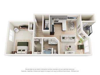 A 3D floor plan of a house with multiple rooms.