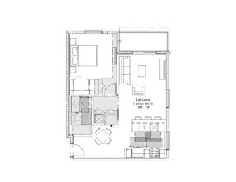 a floor plan of a house with a bedroom and a living room