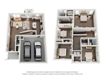 Floor Plan  two views of a 3 bedroom floor plan of a 2100 sq ft house