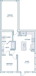 Floor Plan  A floor plan of a house with a garage, kitchen, living room, and bathroom.