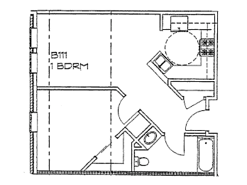 a floor plan of a small house with a bedroom and a bathroom