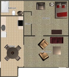  Floor Plan 1 Bedroom 1 Bath (Large)