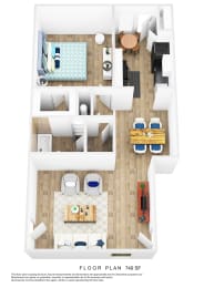 1 bed 1 bath floor plan C at Azure Place Apartments, Memphis, 38118