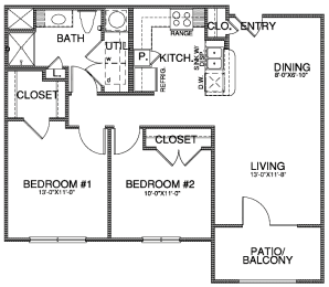 a floor plan of a house with bedrooms and baths and a garage