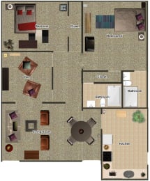  Floor Plan 2 Bedroom 2 Bath w/ Den