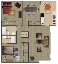  Floor Plan 2 Bedroom 2 Bath w/ Dining Room
