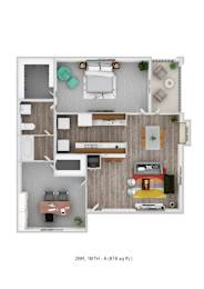 A 2BR, 1BTH apartment is 816 square feet.