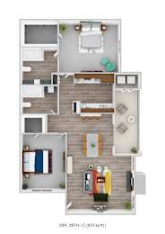  Floor Plan 2BR, 2BTH - C