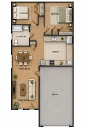 A floor plan of a house with labeled rooms including a garage.