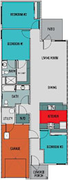 A floor plan of a house with labeled rooms such as Bedroom #1, Living Room, Kitchen, and Dining.